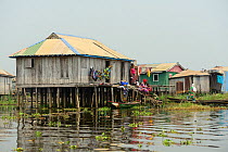 Stilt houses in Ganvie, known as African Venice. Lake Nokoue, Oueme River, Benin, 2020.