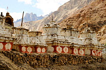 Buddhist chortens in mountains. Zanskar, Ladakh, India. September 2011.