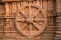Sundial and carved stone, Konarak Sun Temple, Odisha, India. 2019.