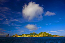 Yankicho Island, a small uninhabited volcanic island in the Kuril Island chain. Sea of Okhotsk, Russia.