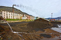 Coal ash from a coal-fired power plant,d used as aggregate on roadways in the town of Provideniya, Russia.
