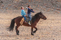 Children on horseback, at the Eagle Hunters festival near Ulgii Western Mongolia. October 2008.