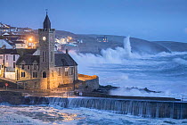 Storm Ciara battering coast at Porthleven, Cornwall, England, UK. February 2020.