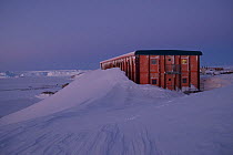 Buildings are buried under snow in winter, Dumont d&#39;Urville station, Antarctica. July 2012