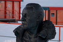 Paul Emile Victor, originator of French Antarctic expeditions, bust at Dumont d&#39;Urville station , Antarctica October. 2012