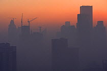 Yellow smog in different light, downtown Tianjin City, China