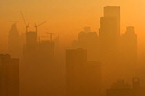 Yellow smog in different light, downtown Tianjin City, China