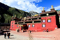 Gonchen Gompa / Derge Monastery, in mountains. Derge, Garze Tibetan Autonomous Prefecture, Sichuan, China. 2016.