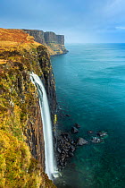 Mealt Falls and Kilt Rock coastline, Trotternish Peninsula, Isle of Skye, Scotland, UK. February