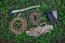Tools used for traditional tree beekeeping. Tree hive beekeeping is a traditional practice that goes back 1000 years, Poland.