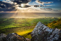 Sunset from Mynydd Troed, Black Mountains, Brecon Beacons National Park, Powys, Wales, UK. May.