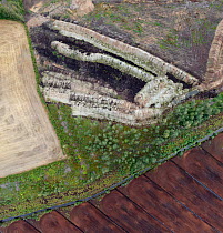 Area of peat extraction, aerial view. Hedmark, Viken, Norway. August 2019.