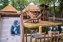 Zoo sign about the Mandrill (Mandrillus sphinx) in front of the enclosure, Ouwehands Zoo, Rhenen, The Netherlands.