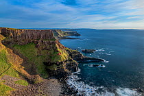 Cliffs on Giant&#39;s Causeway, Port Reostan Bay,  County Antrim, Northern Ireland, UK. June 2020.