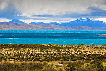 Lago Sarmiento, mountains in background. Torres del Paine National Park, Patagonia, Chile. January 2020.