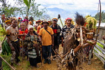Kiowe villagers participating in welcome ceremony. Eastern Highlands, Papua New Guinea. 2019.