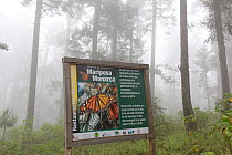 Monarch Butterfly Biosphere Reserve Sign, Sierra Chincua Sanctuary, Mexico.