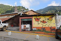 Mural of Monarch butterfly (Danaus plexippus), in Agangeo town, near Monarch butterfly reserve, Mexico