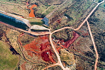 Aerial view 10 years after dams burst near Ajka, Hungary. This released red mud / alumina a highly alkaline waste product produced by the industrial production of aluminium. It destroyed two villages...