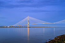 Pont de Normandie / Bridge of Normandy, cable-stayed road bridge over the river Seine linking Le Havre to Honfleur, Normandy, France. August 2020