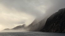 Sea fog in Crocker Bay, Devon Island, Canadian Arctic, September.