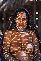 Dani tribe woman, with clay markings. Jiwika village, Suroba, Trikora Mountains, West Papua, Indonesia. October 2020.