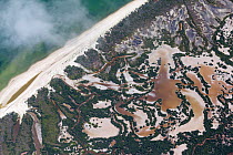 Aerial view of coastline and coastal lagoon, Yucatan Peninsula, Mexico, May