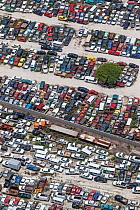 Aerial view of car graveyard, Yucatan Peninsula, Mexico, May