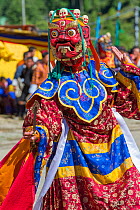 Dance of terrifying deities. Haa Tsechu festival at the &#39;white chapel&#39;. Cham, or Masked dance. Bhutan. September 2013.