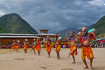 Haa Tsechu festival at the &#39;white chapel&#39;. Cham, or Masked dance. Bhutan. September 2013.