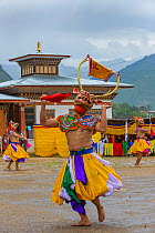 Haa Tsechu festival at the &#39;white chapel&#39;. Cham, or Masked dance. Bhutan. September 2013.
