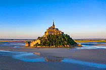 Mont-Saint-Michel at low tide, Normandy, France. July 2019.