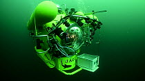 A research submersible navigating underwater near the Lophelia sulareef, Trondheimfjord, North Atlantic Ocean, Norway.