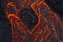 Abstract aerial close up view of the many lava flows, Fagradalsfjall volcano, 2 April 2021.