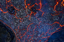Abstract aerial view of the many lava flows at the eruption site, Fagradalsfjall volcano, Iceland, 2 April 2021