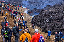 Large numbers of people, mainly from Iceland due to the Coronavirus pandemic, at the site of the eruption of the Fagradalsfjall volcano, Iceland, 2 April 2021.  The volcano has drawn an estimated nu...