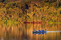 Tourists paddle through the Anangu Lake at Napo Wildlife Ecolodge looking for wildlife. Yasuni National Park, Ecuador. Amazon Rainforest.