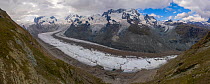 Gornerglacier (or Gornergletscher) near Zermatt, at an altitude of about 2,500 meters at the glacier terminus. This lower part of the glacier will melt away in a few years. Since 2007, the glacier has...