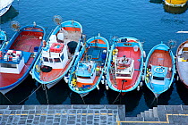 Fishing boats in the Marina della Lobra, harbour of Massa Lubrense, Penisola Sorrentina, Costa Amalfitana, Italy, Tyrrhenian Sea, Mediterranean. October