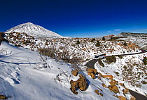 Mount Teide under snow, Teide National Park, World Heritage Site, Tenerife, Canary Islands.