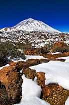 Mount Teide under snow, Teide National Park, World Heritage Site, Tenerife, Canary Islands.