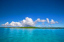 Idyllic view of shallow lagoon with mid-day clouds over the island of Yap, Indo Pacific, Micronesia.