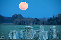 The super blue moon rising over Stonehenge, Wiltshire, England, UK. January 2018.