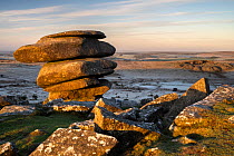 The Cheesewring, a granite tor situated on Stowe&#39;s Hill, Minions, Bodmin Moor, Cornwall, UK. February 2021.