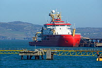 The Sir David Atteborough polar research boat in Holyhead Harbour, North Wales, where she was undergoing sea trials in the Irish Sea.