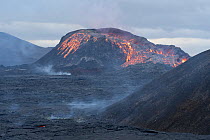 Fagradalsfjall Volcano with cooling lava following an eruption after being dormant for 6,000 years. Iceland, 5 June 2021.