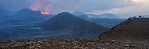 Hikers viewing Fagradalsfjall Volcano eruption. The volcano has been dormant for 6000 years. 7 June-2021