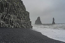 Basalt at Reynisfjara, a black-sand beach, near Vik i Myrdal, Iceland. June 2021.