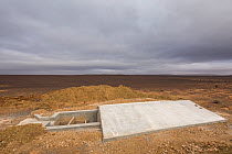 Water cistern in the Sahara desert, a deadly trap for wildlife. Aydar, Southern Morocco, Africa. March, 2020.