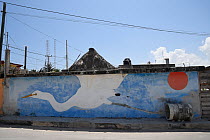Wall painting of White egret, Chicxulub, North Coast of Yucatan Peninsula, Mexico.
